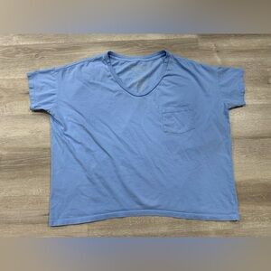 K140 Skagorn #61 Shirt Womens M Blue Sleeve V Neck Pocket Casual Oversized